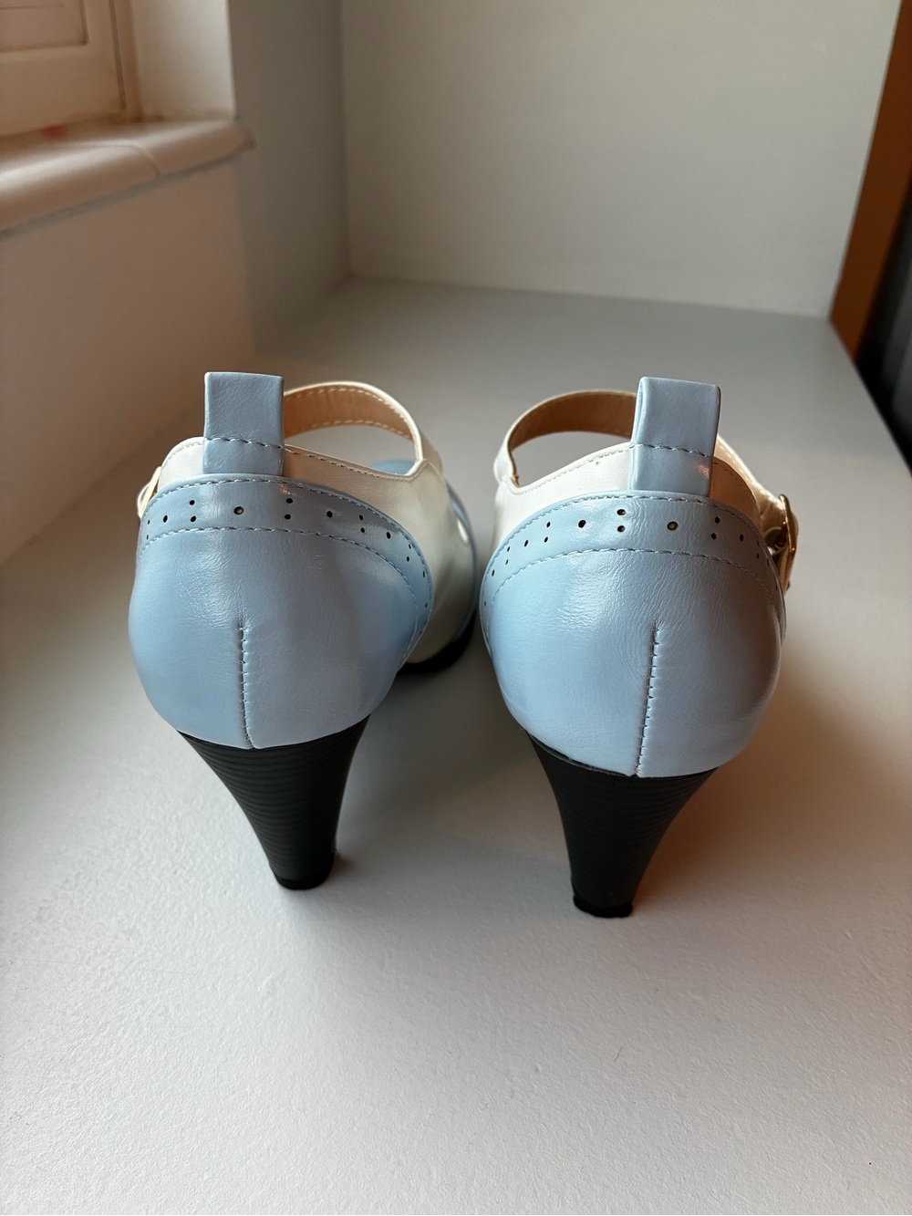 Chase + Chloe Two-Tone Mary Jane Pumps in Light Blue and White - Picture 2 of 8